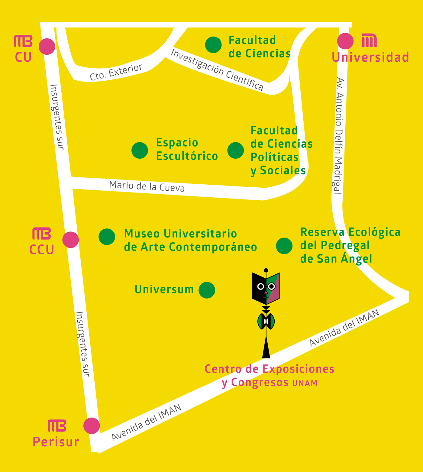 Plano cómo llegar a la Filuni al Centro de Exposiciones y Congresos UNAM